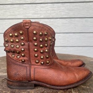 Frye Studded Brown Leather Ankle Boots